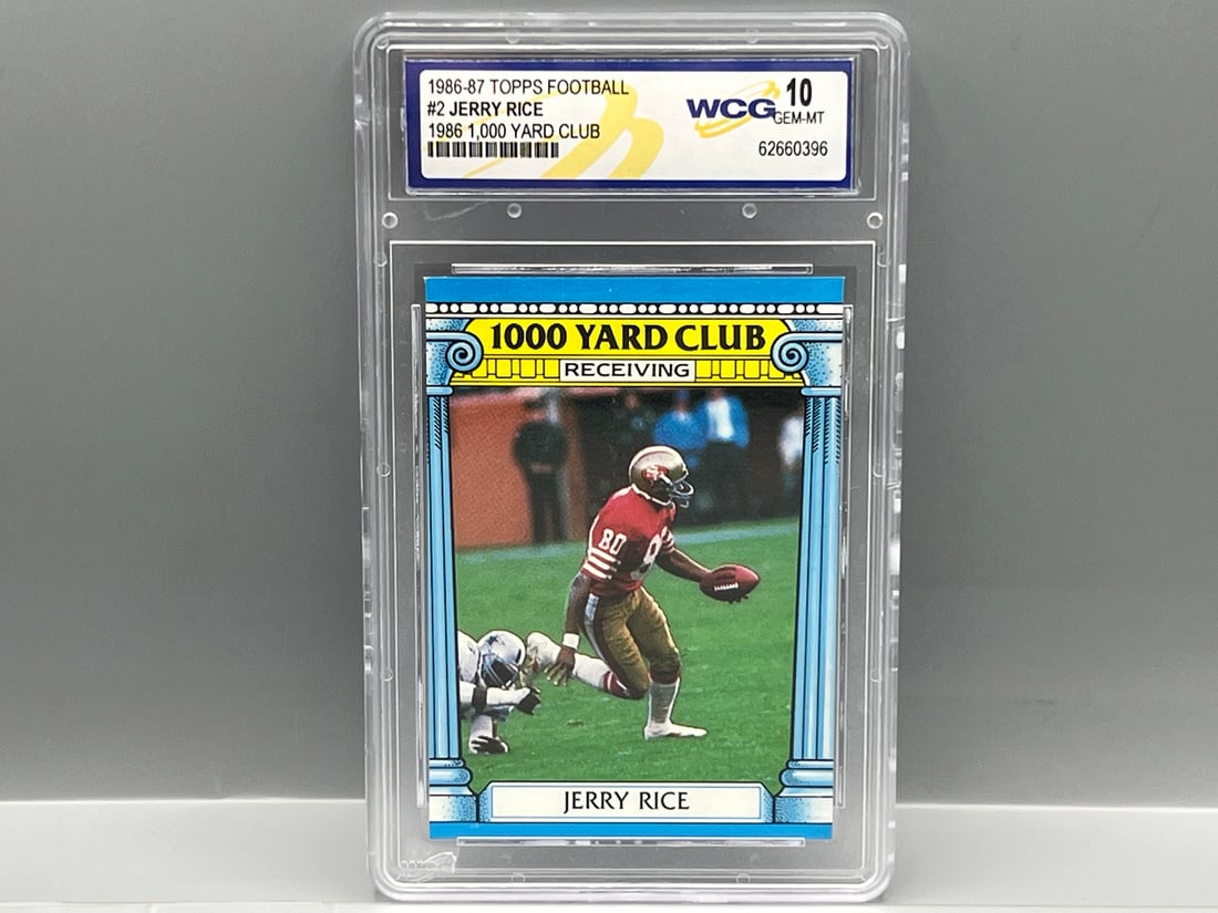 1987 Topps Jerry Rice 1000 Receiving Yard Club 2nd Year Insert #2 - Slabbed By WCG Grading: 1987 Topps Jerry Rice 1000 Receiving Yard Club 2nd Year Insert #2 - Slabbed By WCG Grading