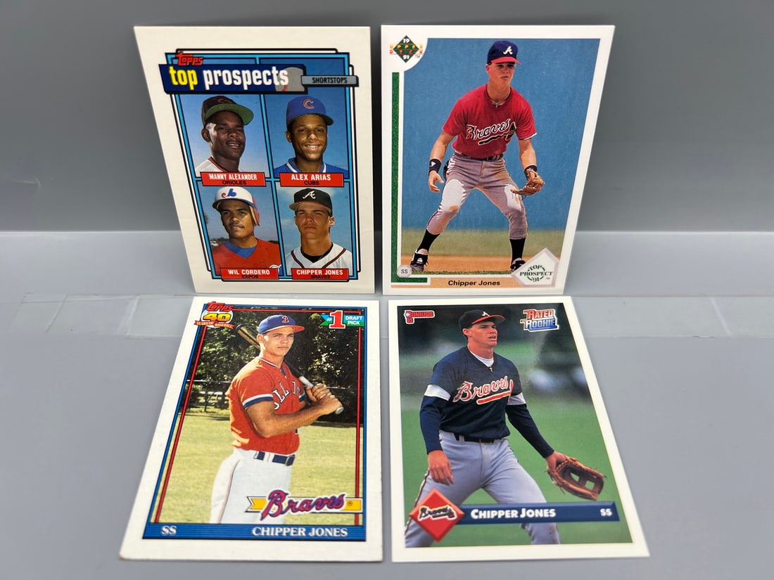 Lot of (4) Chipper Jones Baseball Rookie & Prospect Cards - Varying Conditions (1 of 2)