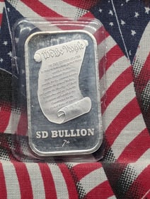 1 Oz. .999 FINE SILVER US Constitution Liberty Bell Designed Art Bar in Sealed Plastic By SD Bullion