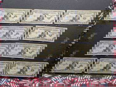 Ten Various 1957 Series $1.00 Silver Certificates - (2) 1957's, (7) 57-A's, (1) 57-B