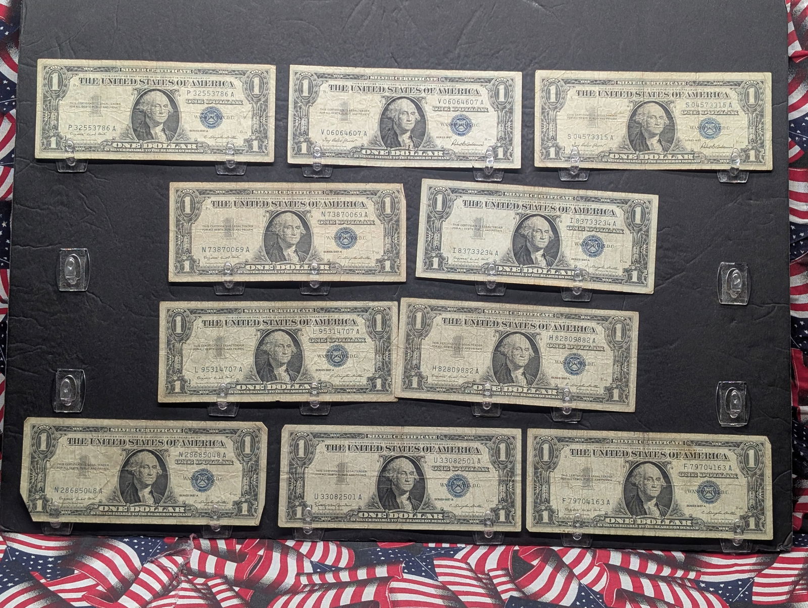 Ten Various 1957 Series $1.00 Silver Certificates - (2) 1957's, (7) 57-A's, (1) 57-B (1 of 5)