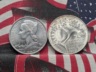 1959 Djibouti (French Somaliland) 5 Francs & 1972-J Germany 10 Silver Marks (2 PCS)