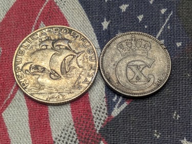 1919 HCN - GJ Denmark 25 Silver Ore & 1942 Portugal 2 1/2 Silver Escudos (2 PCS)
