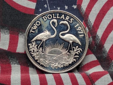 1971 PROOF Bahama Islands 2 Silver Flamingo Dollars