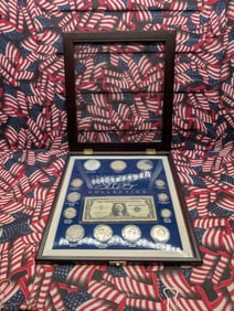 United States Silver Collection in Nice Wooden Display Box - Silver Cert., 1/2 Oz. Granules, ASE,
