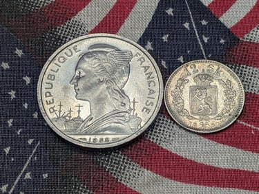 1855 Norway 12 Silver Skilling & 1955 French Reunion 5 Francs (2 PCS)