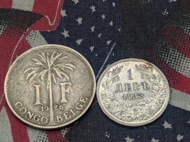 1913 Bulgaria 1 Silver Lev & 1926 Belgian Congo 1 Franc (2 PCS)
