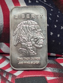 1 Oz. .999 FINE SILVER Indian Head Buffalo Designed Art Bar