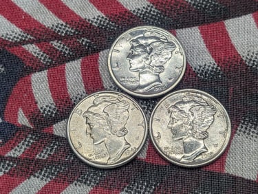 1919, 1939-S & 1943 Mercury Silver Dime s - HIGH GRADE (3 PCS)