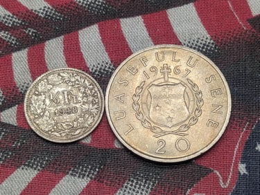 1967 Samoa 20 Sene & 1948-B Switzerland 1/2 Silver Franc (2 PCS)