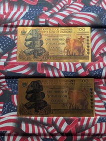 Lot of Two 24k Gold (LAYERED) 2008 Republic of Zimbabwe 100 Yottalillion Dollars Fantasy Notes