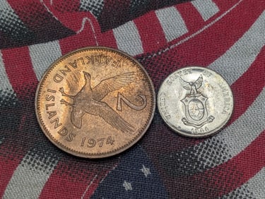 1944-D Philippines 10 Silver Centavos & 1974 Falkland Island 2 Pence - MS65 (2 PCS)