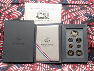 1991-S U.S. Mint Prestige Set in OGP w/ COA - Includes Mount Rushmore Anniv. Commemorative 90%