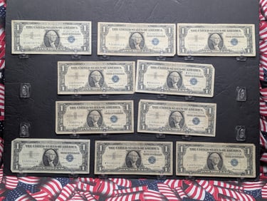 Lot of Ten Various 1957 Series $1.00 Silver Certificates - (3) 57's, (3) 57-A's, & (4) 57-B's