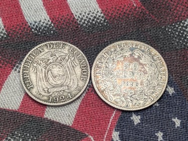 1924 Ecuador 5 Centavos - VF & 1895-A France 50 Silver Centimes (2 PCS)