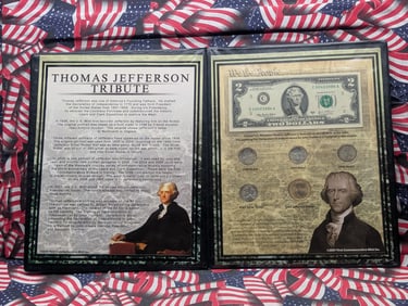 Thomas Jefferson Tribute Coin & Currency Collection in Display Book Includes One Silver Wartime