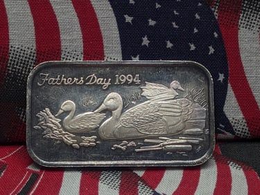 1994, 1 Oz. .999 FINE SILVER Father's Day Ducks Designed Art Bar
