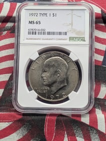 1972 Type 1 Eisenhower Dollar - NGC MS65