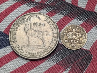 1954 Southern Rhodesia 2 Shillings - XF & 1866-A France 20 Silver Centimes ( 2 PCS)