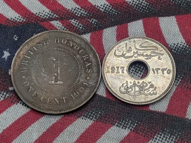 1917 Egypt 5 Milliemes & 1904 British Honduras 1 Cent (2 PCS)