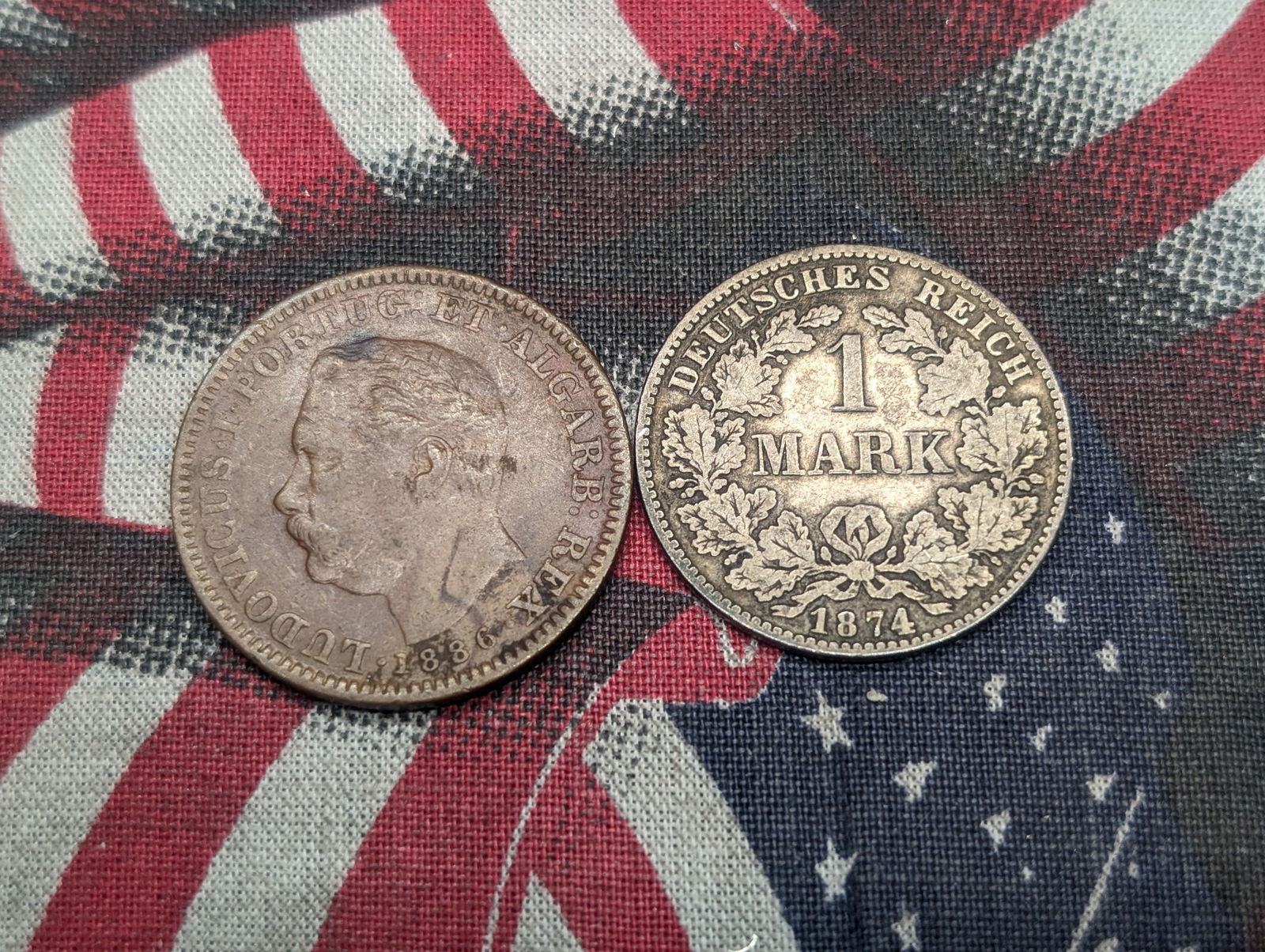 1886 India Portugal 1/4 Tanga & 1874-H Imperial Germany 1 Silver Mark (2 PCS) (1 of 2)