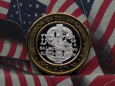 Limited Edition .999 FINE SILVER (Center) The Delta Saloon Casino $10 Gaming Token in Capsule