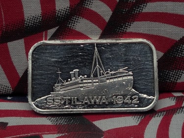 1 Oz. .999 FINE SILVER SS Tilawa 1942 Designed Art Bar Shipwreck Silver