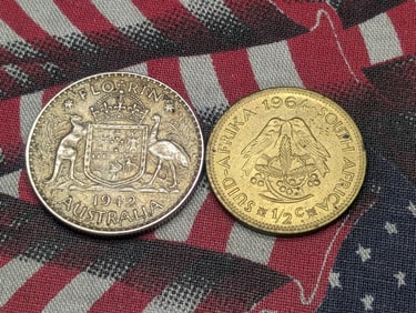 1964 South Africa 1/2 Cent & 1942 Australia 1 Silver Florin (2 PCS)