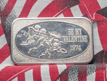 1974, 1 Oz. .999 FINE SILVER Be My Valentine Designed Art Bar
