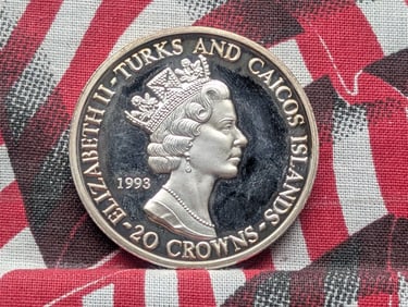 1993 PROOF Turks & Caicos Islands 20 Silver Crowns - Apollo 11 25th Anniv.