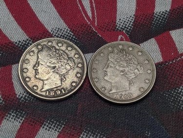 1891 - FINE/VF & 1910 - XF Liberty Head V-Nickels (2 PCS)