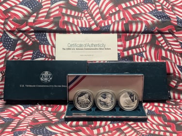 1994-P PROOF Vietnam Veterans 3-Coin Silver Dollar Commemorative Set (POW, Memorial & Women in