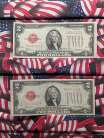 Lot of Two 1928 D Series $2.00 RED SEAL Banknotes