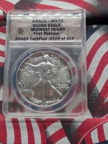 1989 American Silver Eagle - ANACS Cert. MS70 - First Release - MIDWEST HOARD #219 of 412