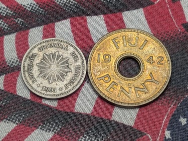 1901 Uruguay 2 Centesimos - XF & 1942-S Fiji Penny (2 PCS)