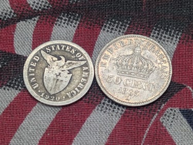 1920 Philippines 10 Silver Centavos & 1865-A France 50 Silver Centimes (2 PCS)
