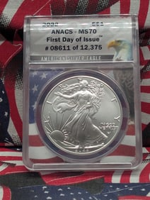 2022 American Silver Eagle - ANACS Cert. MS70 - First Day of Issue, Type Two, Eagle Landing