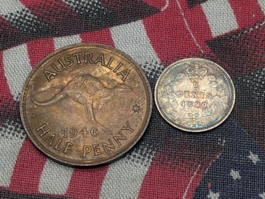 1890-H Canada 5 Silver Cents & 1946 Australia Half Penny - MS60 (2 PCS)