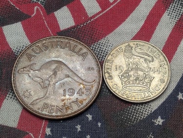 1943 Australia Penny & 1944 United Kingdom 1 Silver Shilling (2 PCS)