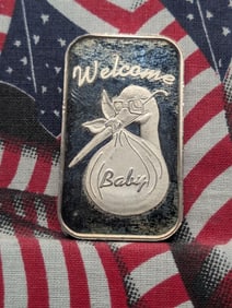 1 Oz. .999 FINE SILVER Welcome Baby 1995 - Designed Art Bar