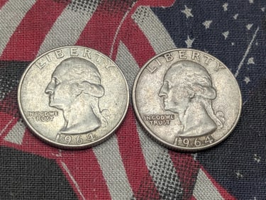 (2) 1964-D Washington Quarters, 90% Silver