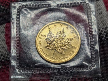 1/20th Oz. .9999 FINE GOLD 2009 $1 Miniature Maple Leaf Coin in Government Sealed Plastic