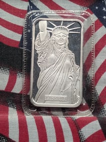 1 Oz. .999 FINE SILVER Statue of Liberty Designed Art Bar in Sealed Plastic