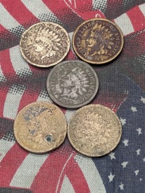 Lot of 5 Various Dated Copper Nickel Indian Head Cents