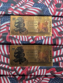 Lot of Two 24k Gold (LAYERED) 2008 Republic of Zimbabwe 100 Yottalillion Dollars Fantasy Notes