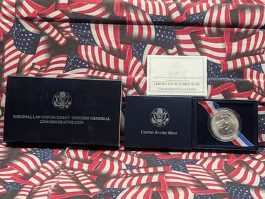 1997-P UNC National Law Enforcement Officers Memorial Commemorative Silver Dollar in OGP w/ COA