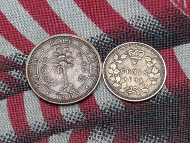 1905 Ceylon Half Cent & 1896 Canada 5 Silver Cents (2 PCS)