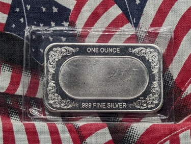 1 Oz. .999 FINE SILVER American Flag Designed Art Bar in Sealed Plastic