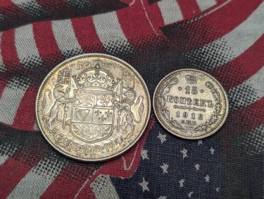 1954 Canada 50 Silver Cents & 1912 Soviet 15 Silver Kopecks (2PCS)