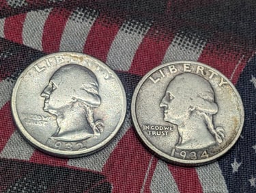 1932-D & 1934-P Washington Quarters,90% Silver